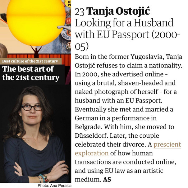 Part of the Guardian article and portrait of the artist