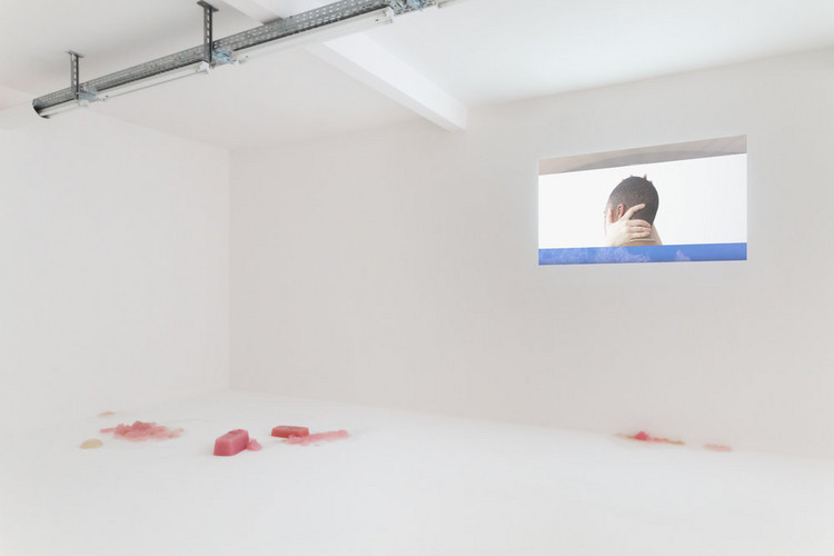 Video screening of "It Is April" by Rindon Johnson in an exhibition space