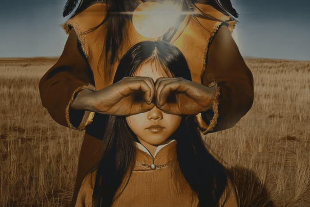 Wenn Orientierung schwindet, richtet sich der Blick nach innen, in der stillen Erwartung, dass zwei Hände ein Fernglas formen – ein Versuch, inmitten von Unsicherheit und Ohnmacht durch spirituelle Praxis Halt zu finden.